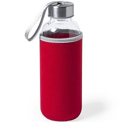 Foto van Glazen waterfles/drinkfles met rode softshell bescherm hoes 420 ml - drinkflessen