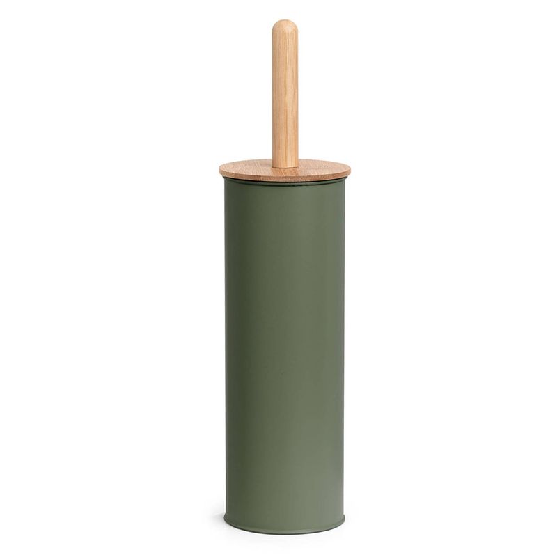 Foto van Wc/toiletborstel in houder - bamboe hout - salie groen - h38 x d10 cm - toiletborstels