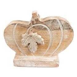 Foto van Clayre & eef decoratie pompoen 29*6*22 cm bruin wit hout decoratief figuur decoratieve accessoires woonaccessoires