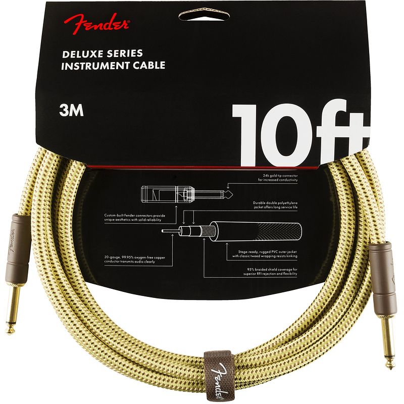 Foto van Fender deluxe cables instrumentkabel 3 m geel tweed recht