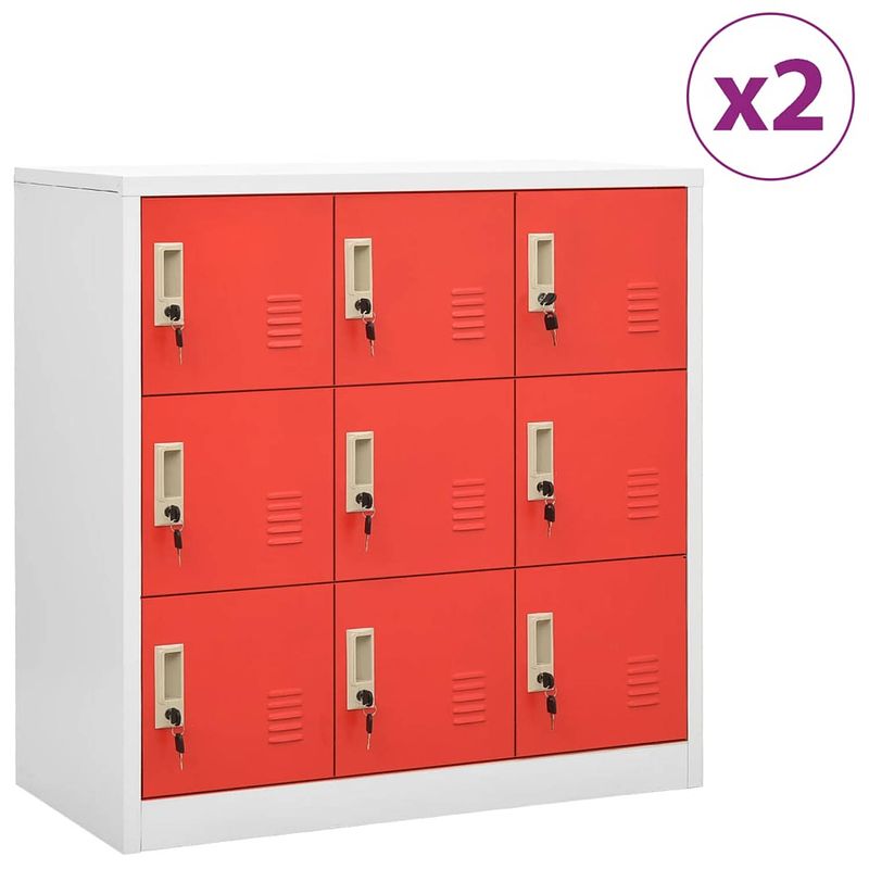 Foto van Vidaxl lockerkasten 2 st 90x45x92,5 cm staal lichtgrijs en rood