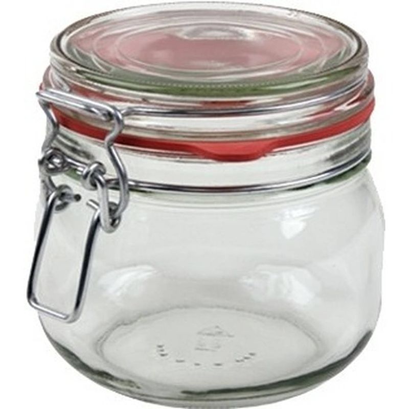 Foto van 1x glazen confituren pot/weckpot 500 ml met beugelsluiting en rubberen ring - weckpotten