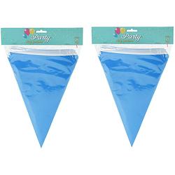 Foto van Party vlaggenlijn - 2x - binnen/buiten - plastic - blauw - 600 cm - 25 vlaggetjes - vlaggenlijnen