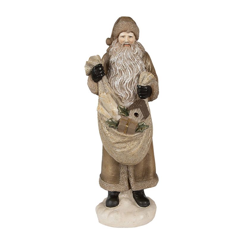 Foto van Clayre & eef beeld kerstman 30 cm goudkleurig polyresin kerstfiguren goudkleurig kerstfiguren