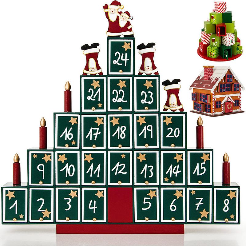 Foto van Adventskalender houten kerstboom, piramide, kerst, advent