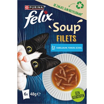 Foto van Felixâ®â soup filets vis selectie met kabeljauw, tonijn, schol natvoer 6x48g bij jumbo