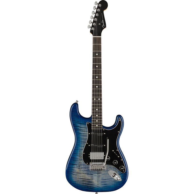 Foto van Fender limited edition american ultra stratocaster hss eb denim burst elektrische gitaar met koffer