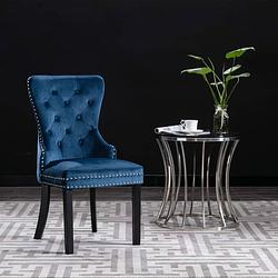 Foto van The living store eetkamerstoel - eetstoelen - 51 x 59 x 98.5 cm - blauw fluweel