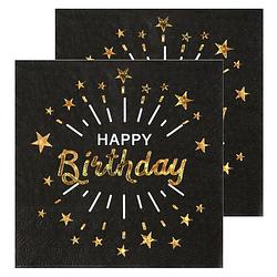 Foto van Verjaardag feest servetten happy birthday - 20x - goud - 33 x 33 cm - feestservetten