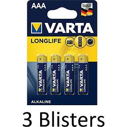 Foto van 12 stuks (3 blisters a 4 st) varta longlife aaa alkaline batterij