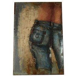 Foto van Non-branded schilderij jeans retraw 120 cm nikkel blauw/bruin