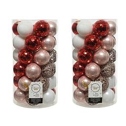 Foto van 74x stuks kunststof kerstballen lichtroze(blush)/rood/wit 6 cm mat/glans/glitter - kerstbal