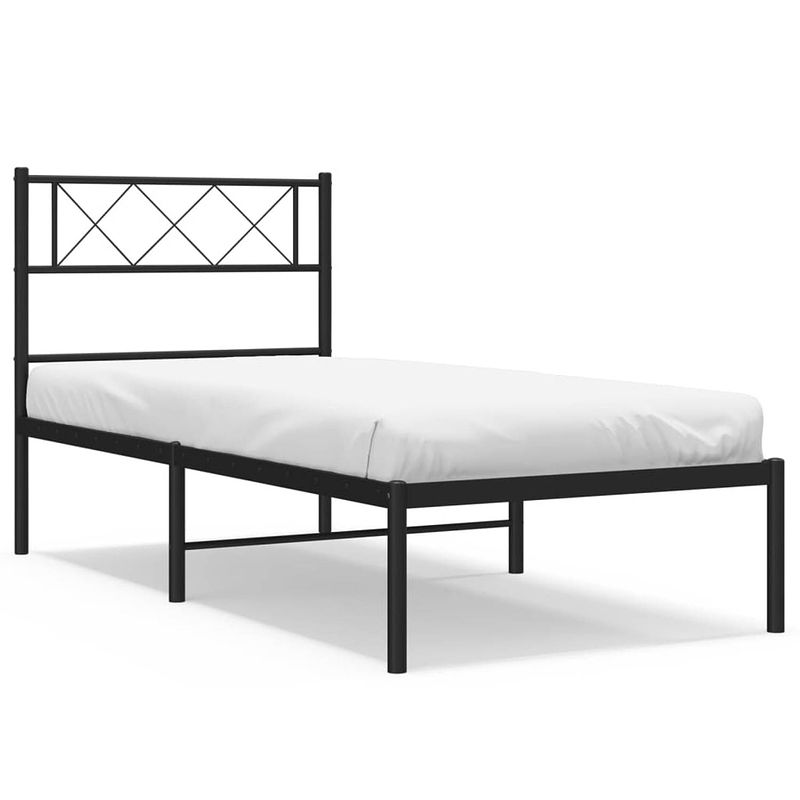 Foto van Vidaxl bedframe met hoofdbord metaal zwart 90x190 cm