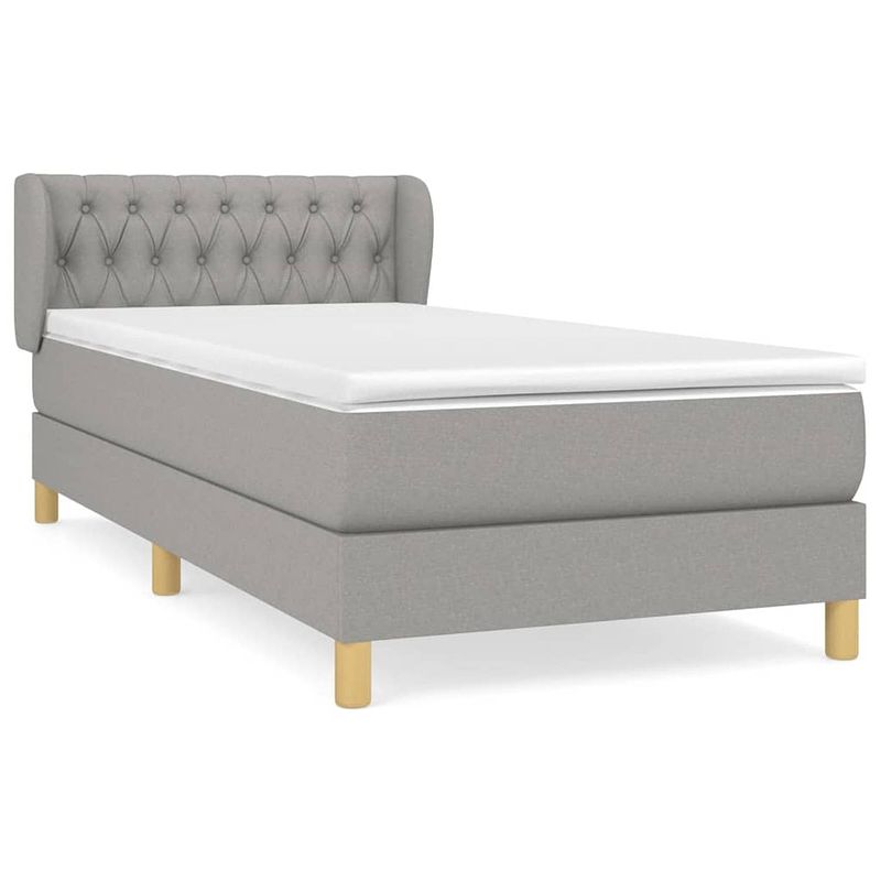 Foto van The living store bedframe - lichtgrijs stof - 193x93x78/88 cm - verstelbaar hoofdbord - pocketvering matras -