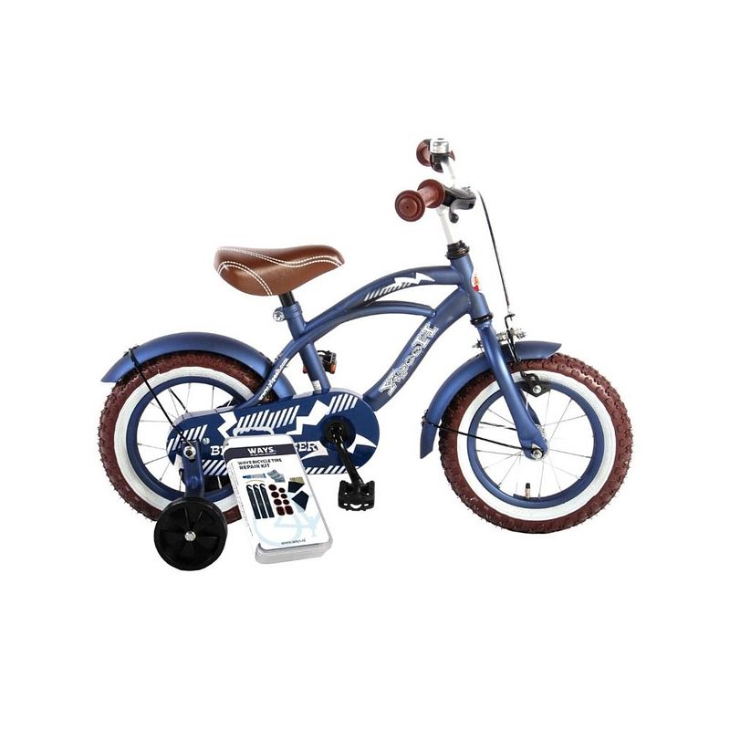 Foto van Volare kinderfiets blue cruiser - 12 inch - blauw - inclusief ways bandenplakset