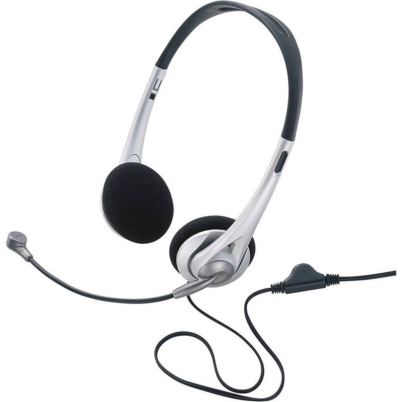 Foto van Basetech tw-218 on ear headset kabel computer stereo zwart, zilver volumeregeling, vouwbaar