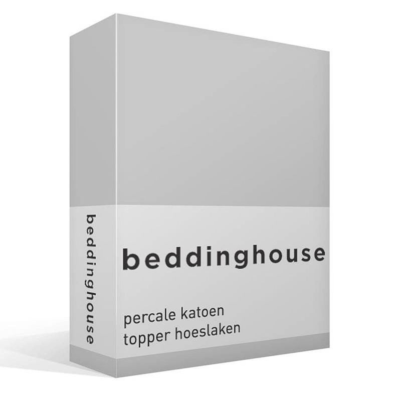 Foto van Beddinghouse percale katoen topper hoeslaken - 100% percale katoen - lits-jumeaux (180x210/220 cm) - light grey