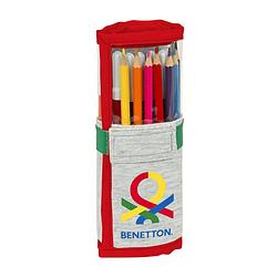 Foto van Schooletui met accessoires benetton pop grijs (27 onderdelen) (7 x 20 x 7 cm)