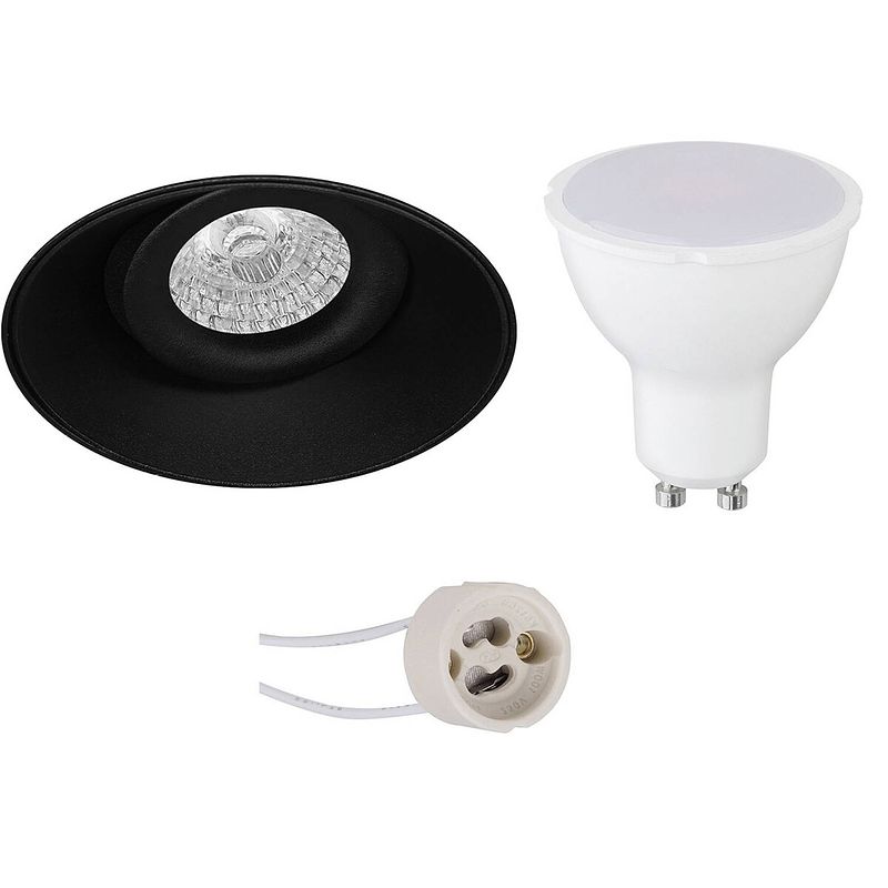 Foto van Led spot set - pragmi nivas pro - gu10 fitting - inbouw rond - mat zwart - 4w - helder/koud wit 6400k - trimless -