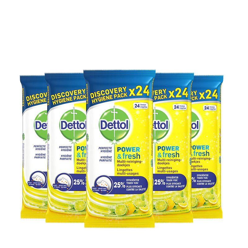 Foto van Dettol schoonmaakdoekjes power & fresh - citrus - 24 stuks x5