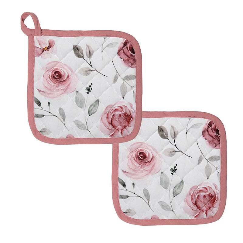 Foto van Haes deco - set van 2 pannenlappen - 20x20 cm - 100% katoen - rustic rose