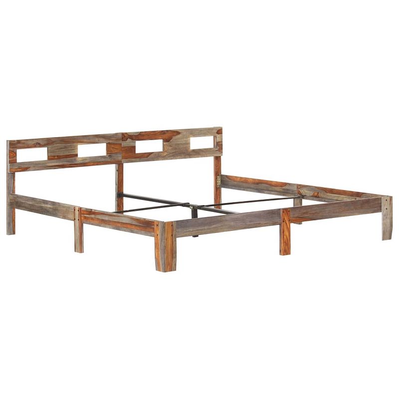 Foto van The living store sheeshamhouten bedframe - grijs - 205 x 205 x 73 cm