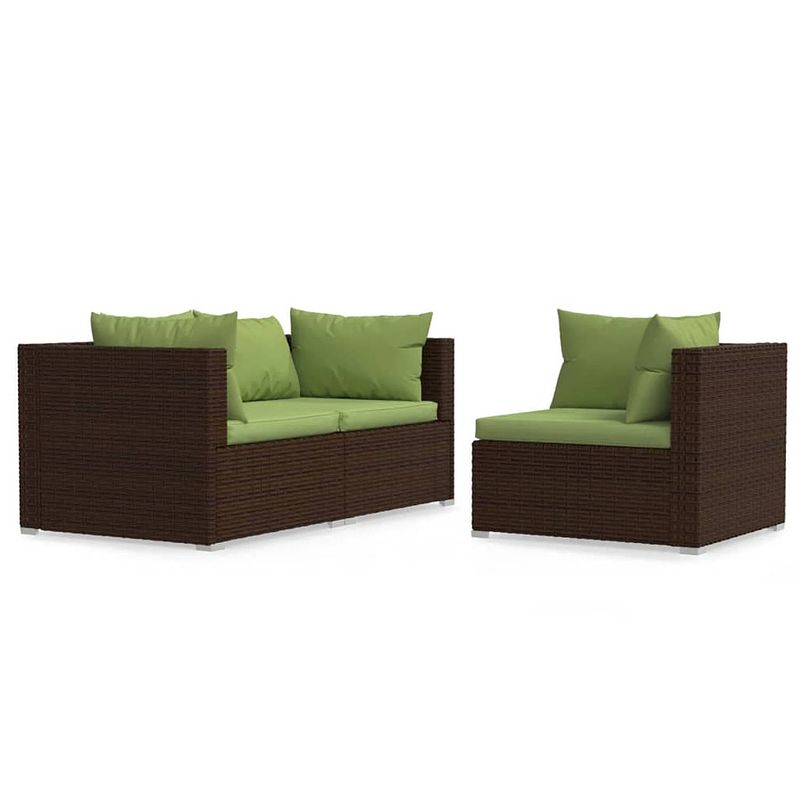 Foto van Vidaxl 3-delige loungeset met kussens poly rattan bruin