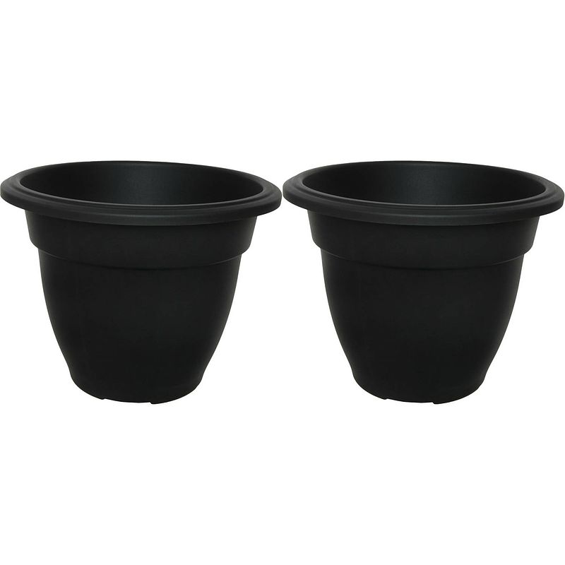 Foto van Buiten plantenpot/bloempot/planter - 2x - zwart - kunststof - d20 x h16 cm - plantenpotten