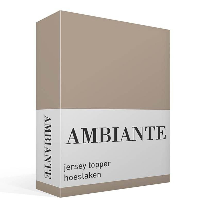 Foto van Ambiante jersey topper hoeslaken - 100% gebreide jersey katoen - lits-jumeaux (160x200 cm) - taupe