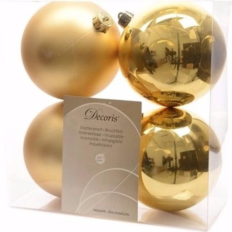 Foto van Ambiance christmas kerstboom decoratie kerstballen 10 cm goud 4 stuks - kerstbal