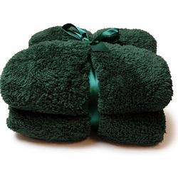 Foto van Droomtextiel teddy plaid donker groen 150 x 200 cm - teddy deken - super zacht - warm en donzig - bank plaid