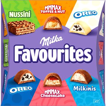 Foto van Milka favourites assortiment chocolaatjes en wafeltjes 17 stuks 158g bij jumbo