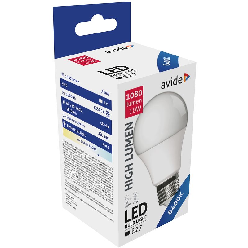 Foto van Avide led globe a60 10w e27 180° cw