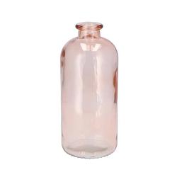 Foto van Dk design bloemenvaas fles model - helder gekleurd glas - perzik roze - d11 x h25 cm - vazen
