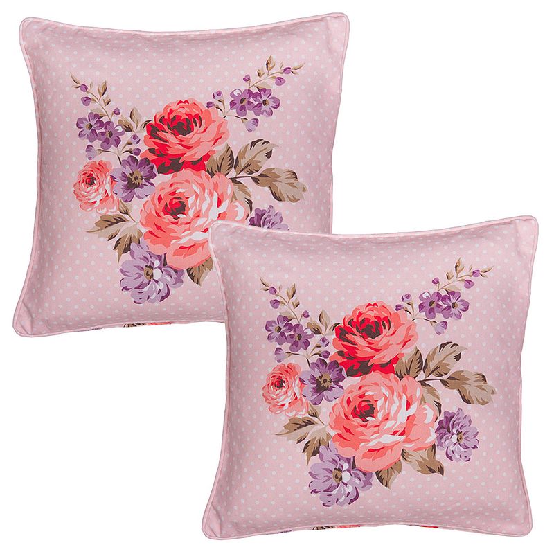 Foto van Haes deco - set van 2 sierkussenhoezen - 40x40 cm - 100% katoen - dotty rose