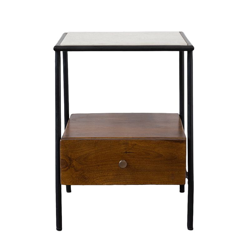 Foto van Giga meubel nachtkastje bruin - hout, marmer & metaal - 60cm hoog - nachtkastje vintage -