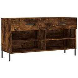 Foto van The living store schoenenbank - gerookt eiken - 102 x 35 x 55 cm - duurzaam hout - 2 lades - 4 planken