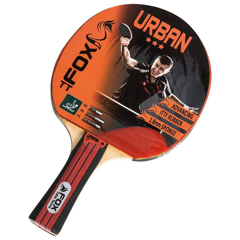 Foto van Fox tt tafeltennisbat urban 3 star 25,5 cm hout/rubber zwart/rood