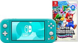 Foto van Nintendo switch lite turquoise + super mario bros. wonder