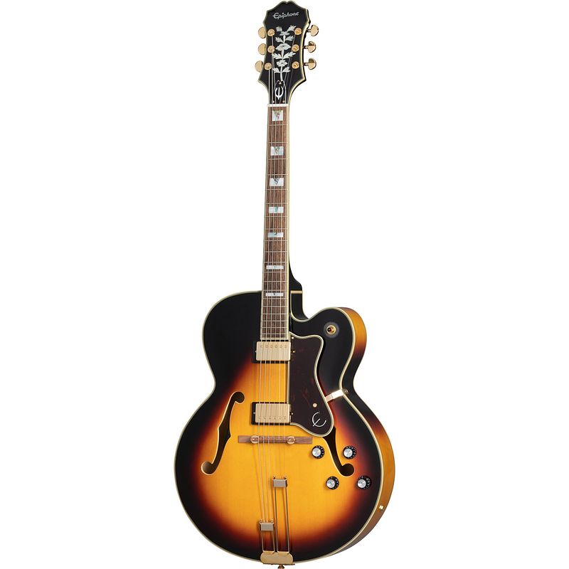 Foto van Epiphone original collection broadway vintage sunburst semi-akoestische gitaar met premium gigbag