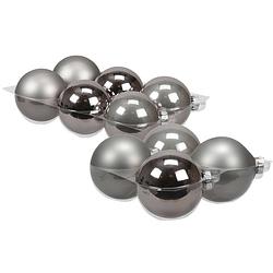 Foto van 20x stuks glazen kerstballen titanium grijs 8 en 10 cm mat/glans - kerstbal