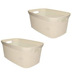 Foto van 2x wasmand/wasgoed draagmanden beige 35 liter 34 x 54 x 23 cm huishouden - wasmanden