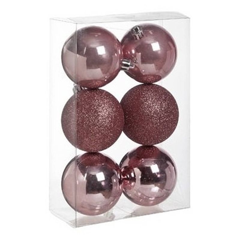 Foto van 6x kunststof kerstballen glanzend/mat roze 8 cm kerstboom versiering/decoratie - kerstbal