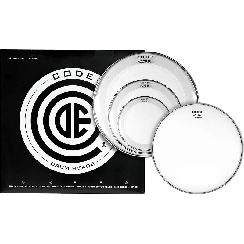 Foto van Code drum heads tprrclrr reso ring rock pack 10-12-16 inch resonantievellen + 14 inch coated snaredrumvel