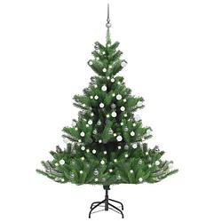 Foto van Vidaxl kunstkerstboom nordmann met led's en kerstballen 180 cm groen