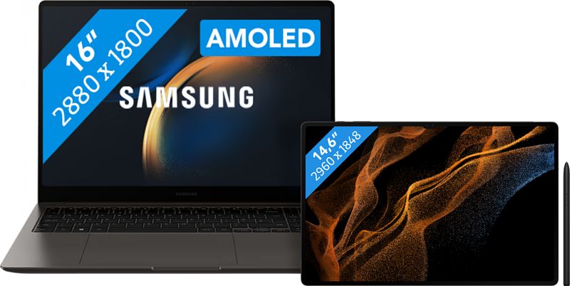 Foto van Samsung galaxy book3 ultra np960xfh-xa3nl + galaxy tab s8 ultra