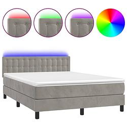 Foto van The living store boxspring - fluweel - led - 140x200 - lichtgrijs-wit