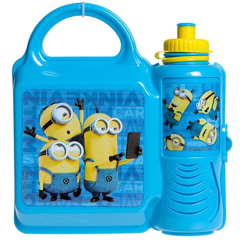 Foto van Stor broodtrommel met drinkfles minions blauw/geel 2-delig