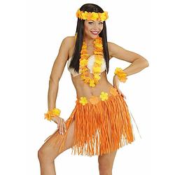 Foto van Oranje hawaii kostuum set voor dames - verkleedattributen