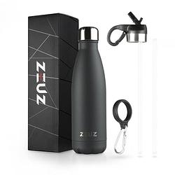Foto van Zeuz® premium rvs thermosfles & drinkfles - isoleerfles - waterfles met rietje - bpa vrij - 500 ml - donkergrijs